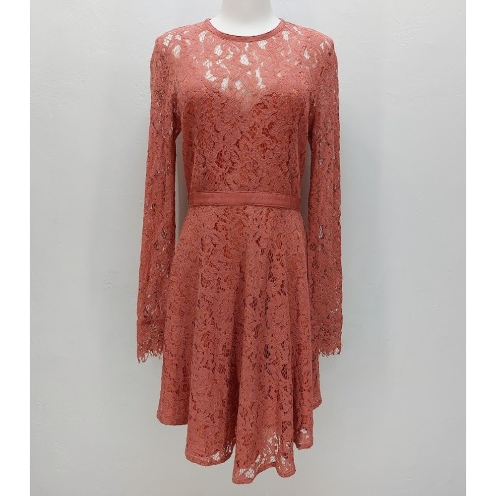 DO+BE Lace Fit and Flare Dress Women's Medium Terracotta Keyhole Back Romantic